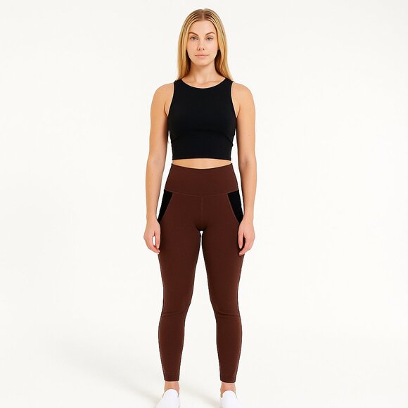 Zuda Z-Stretch Colorblocked Leggings French Roast Small #A0317 TRB2 - Picture 1 of 7